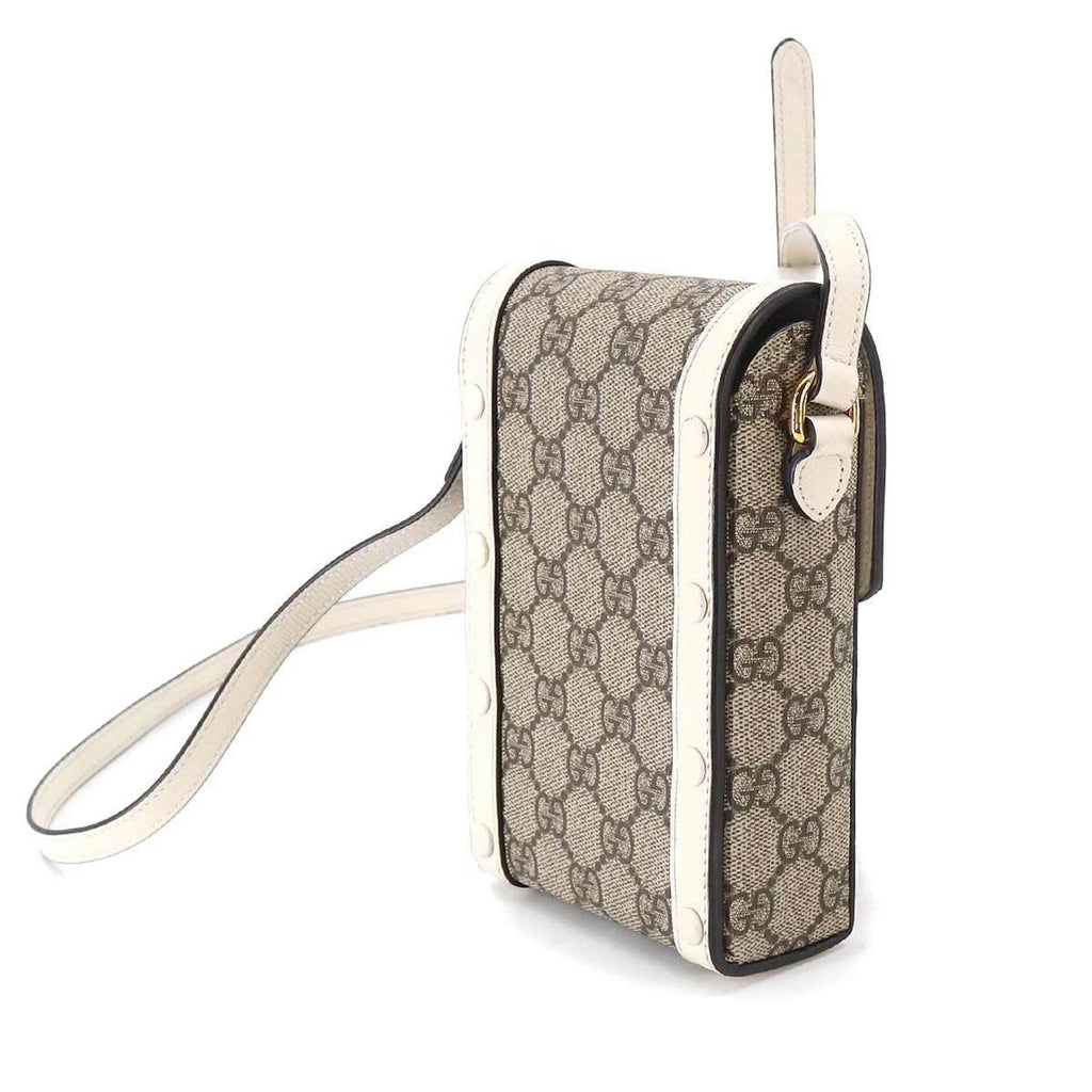 GUCCI Horsebit 1955 Mini Shoulder Bag GG Supreme Leather White Beige 625615