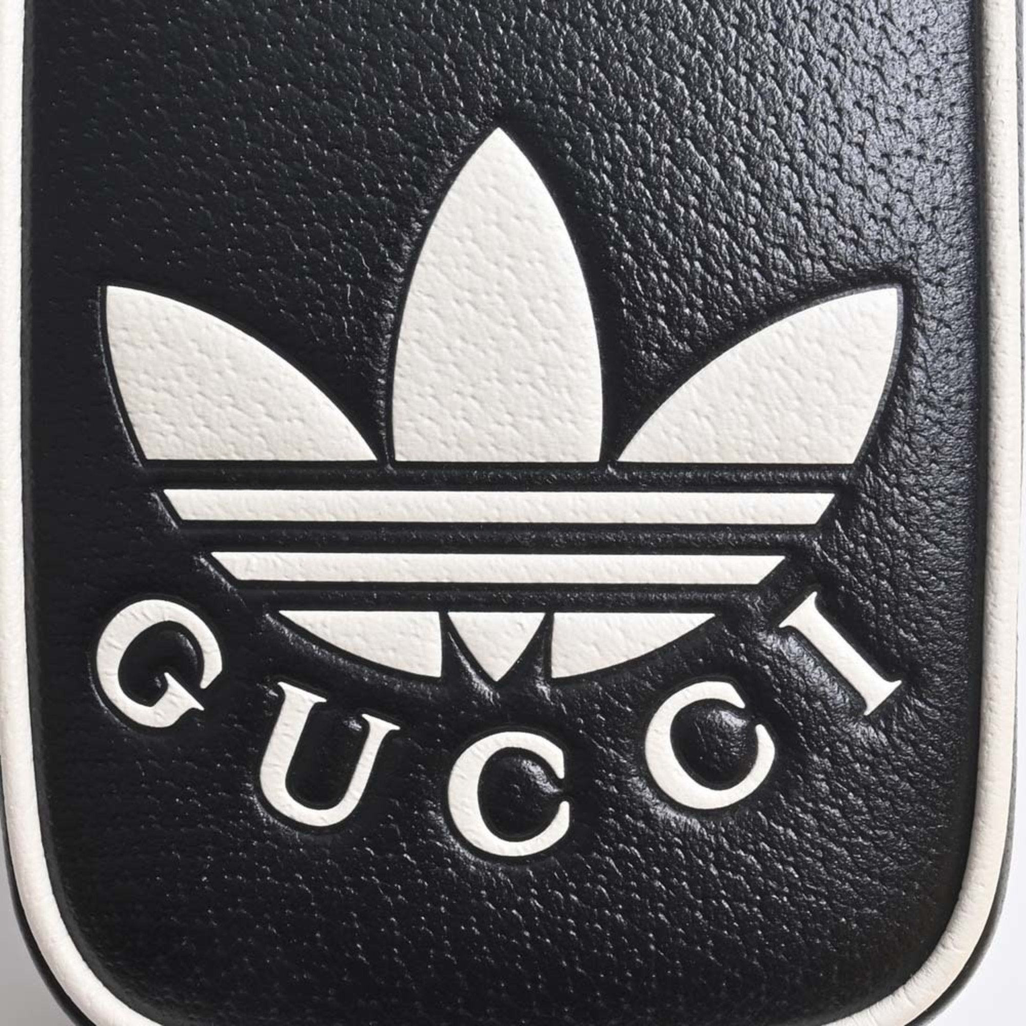 GUCCI Adidas collaboration leather shoulder bag 721794 black ladies