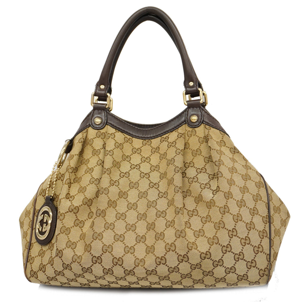 GUCCI  Sukey 211944 Women's GG Canvas,Leather Handbag Beige,Brown