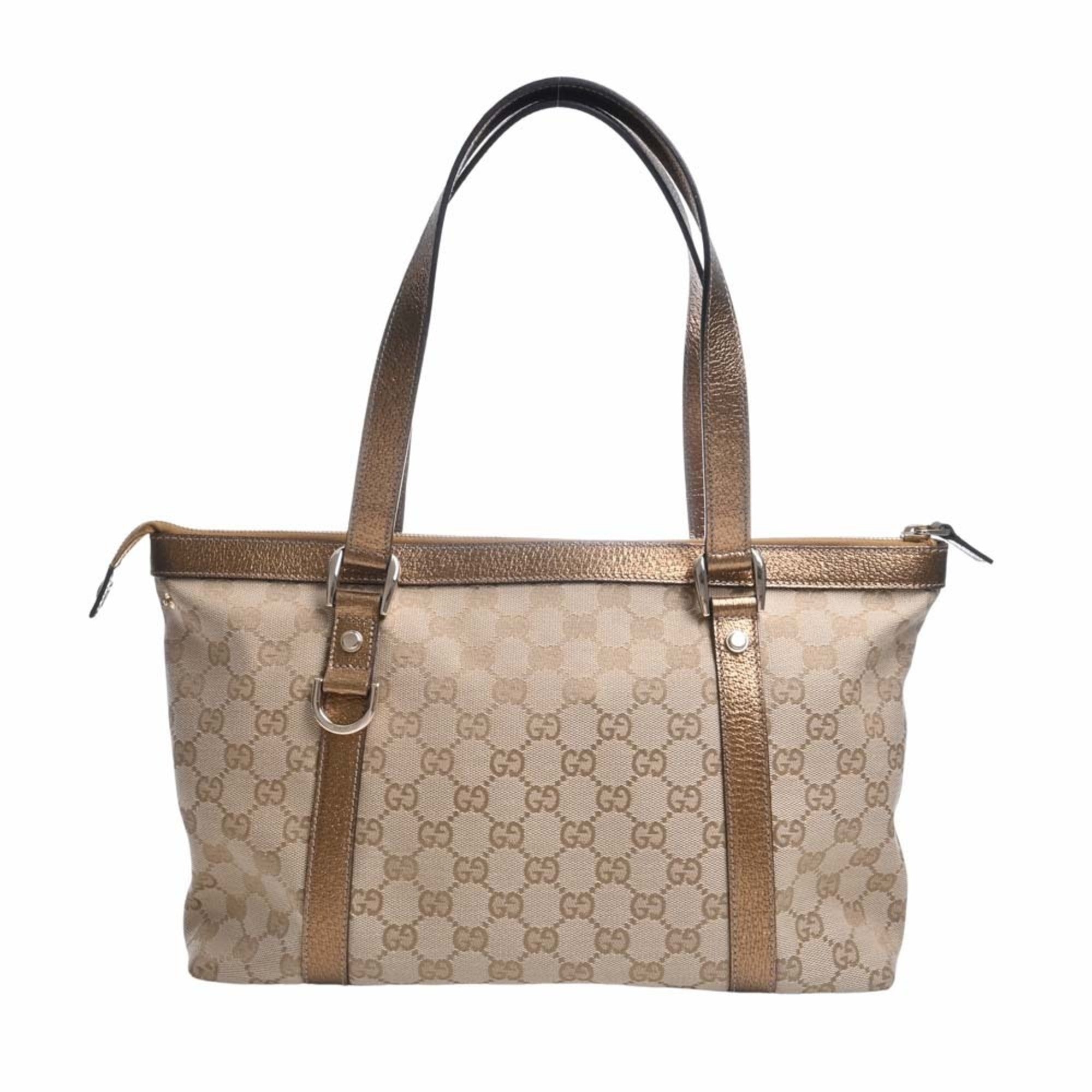 GUCCI GG Canvas Leather Tote Bag 141470 Beige/Gold Women's
