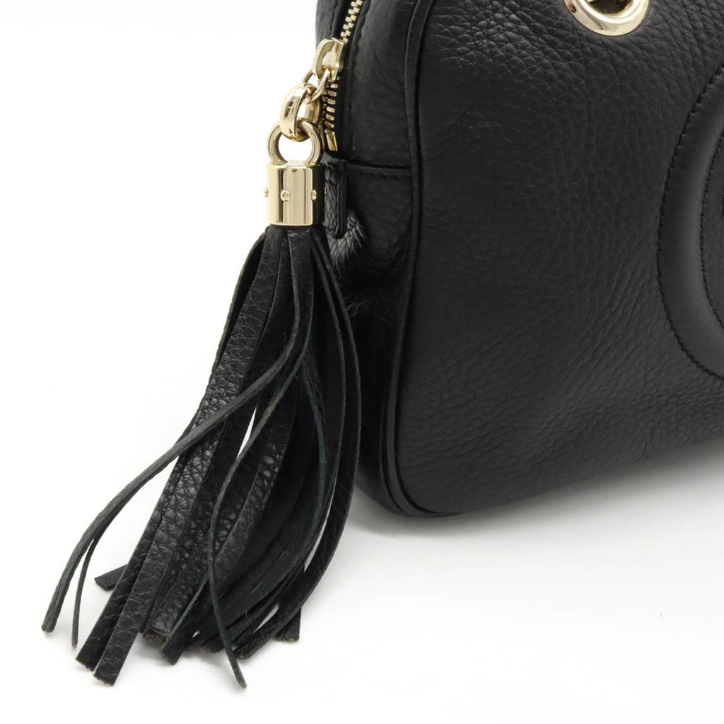 GUCCI Soho Interlocking G Chain Shoulder Bag Tassel Leather Black 308983