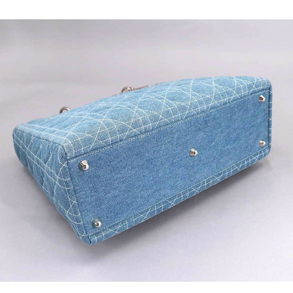 CHRISTIAN DIOR lady large 2way hand shoulder bag denim blue Lady