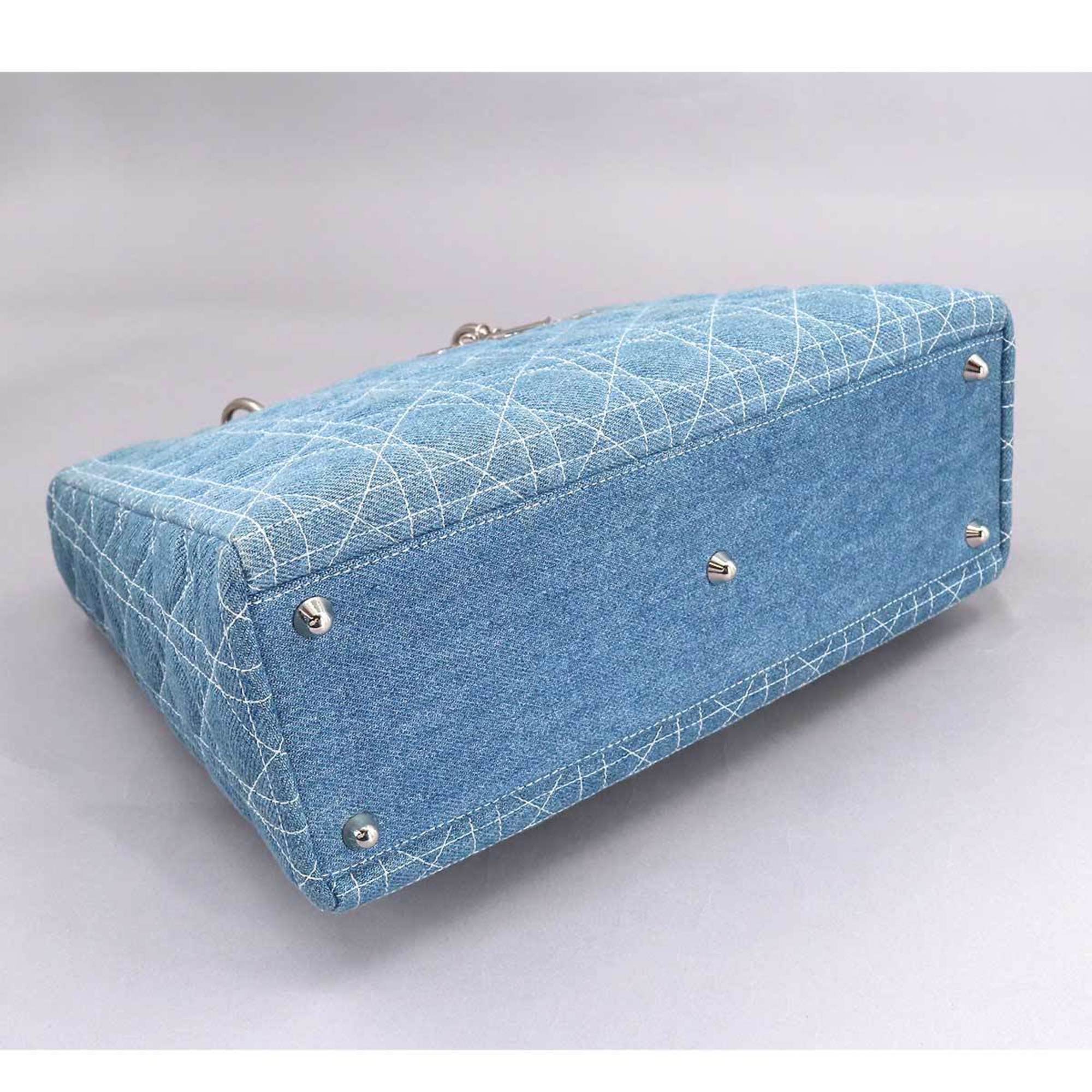 CHRISTIAN DIOR lady large 2way hand shoulder bag denim blue Lady