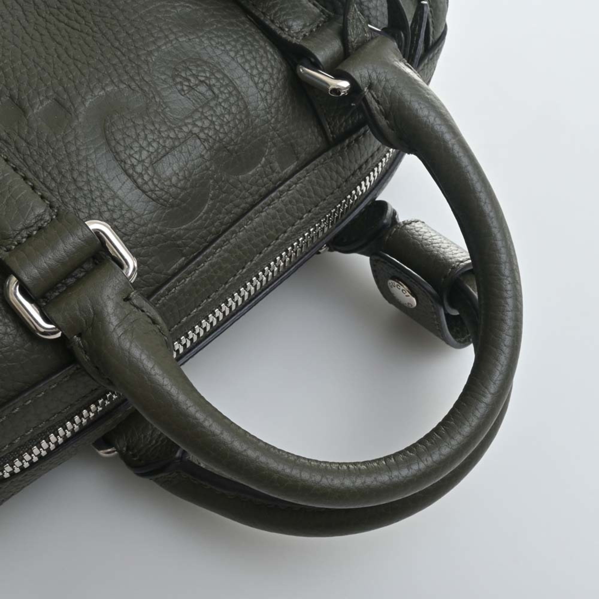 GUCCI Jumbo GG Leather Duffel Bag Handbag 725292 Khaki Women's