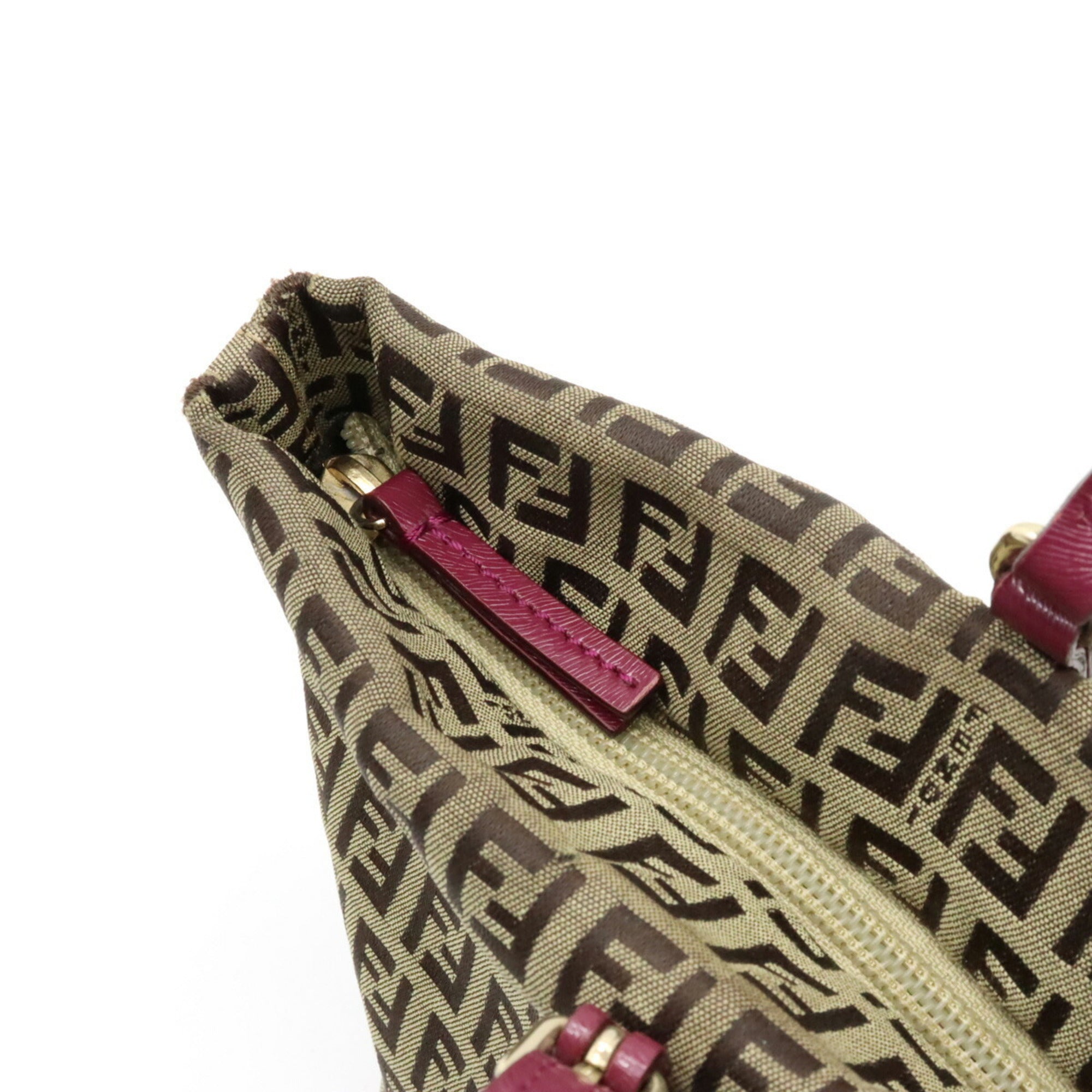 FENDI Zucchino Zucca pattern handbag tote bag canvas leather khaki beige purple 8BH214