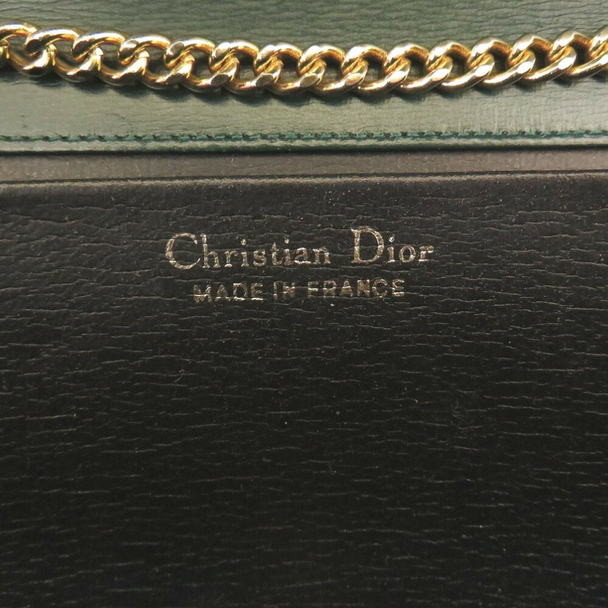 Christian Dior 2way chain CD metal fittings leather green shoulder bag clutch