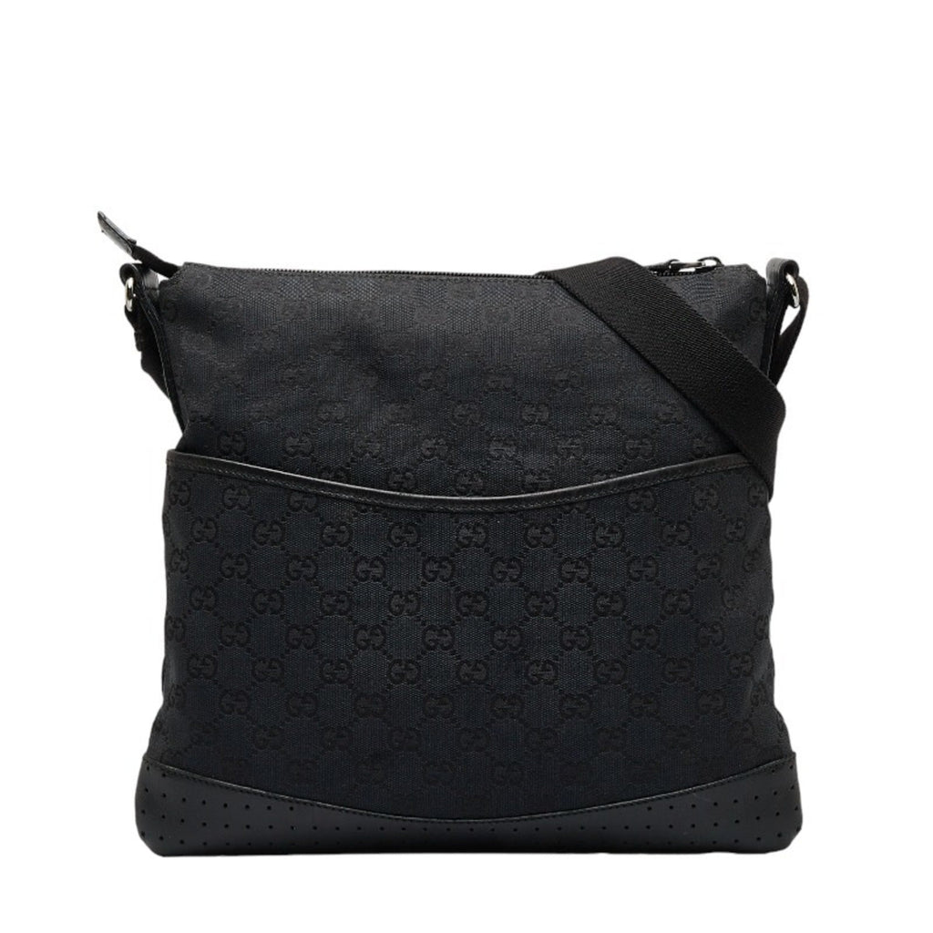 GUCCI GG Canvas Shoulder Bag 145857 Black Leather Women's