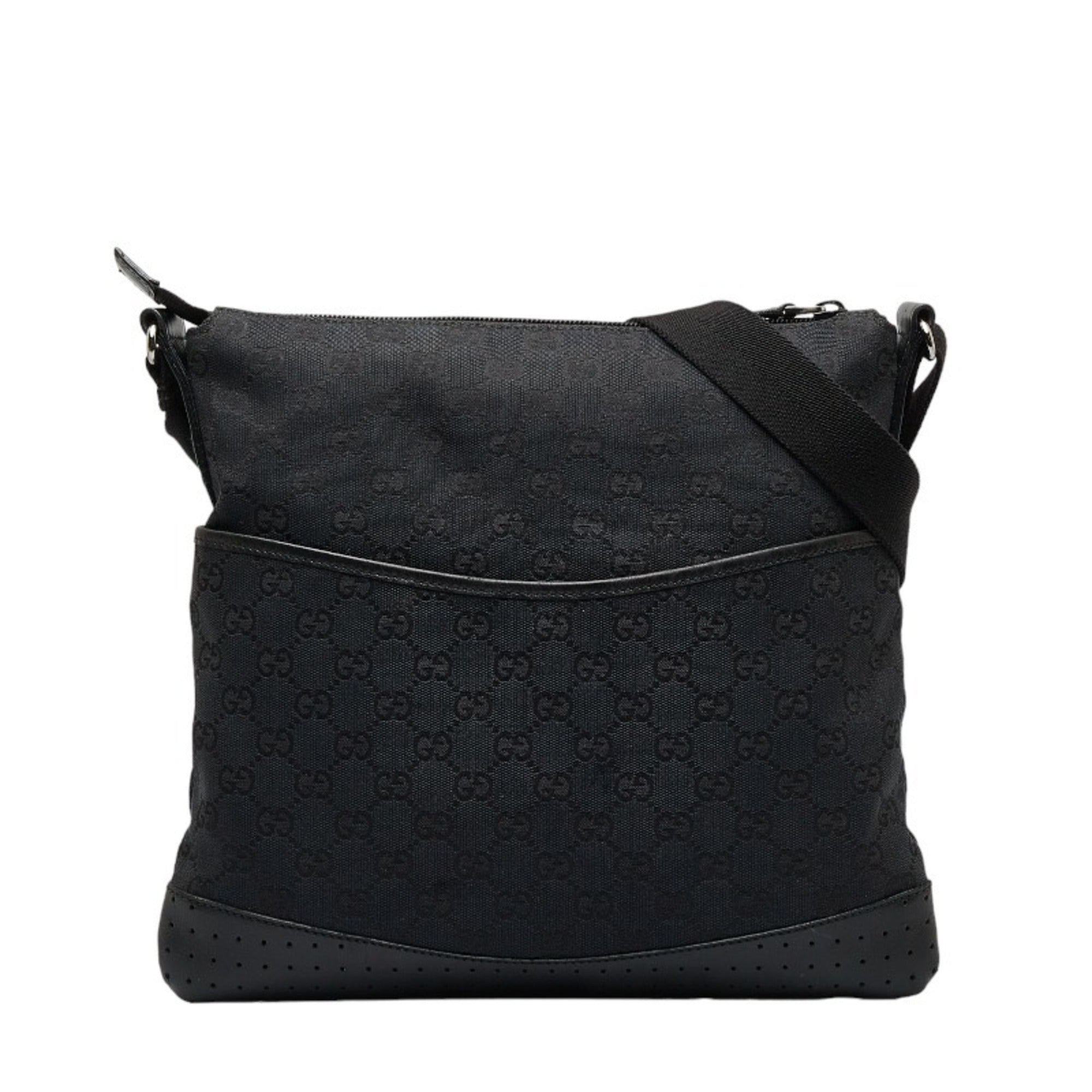 GUCCI GG Canvas Shoulder Bag 145857 Black Leather Women's