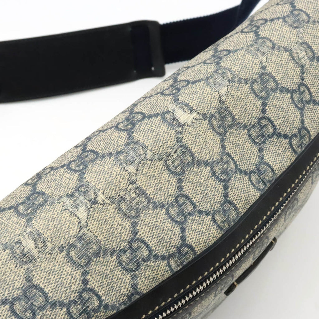 GUCCI GG Plus Supreme Body Bag Hip Waist PVC Leather Beige Navy Dark Blue 211110