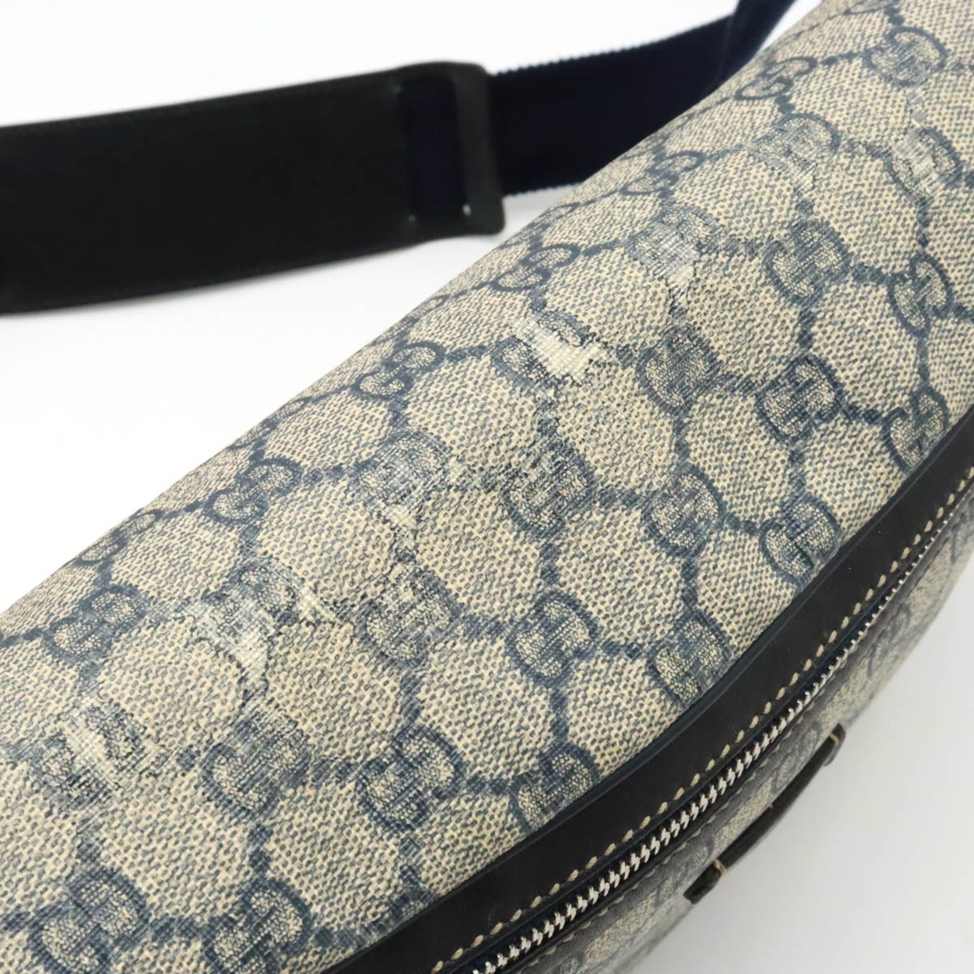 GUCCI GG Plus Supreme Body Bag Hip Waist PVC Leather Beige Navy Dark Blue 211110