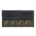 FENDI Canvas Leather Zucca Pattern Bifold Long Wallet Brown Ladies