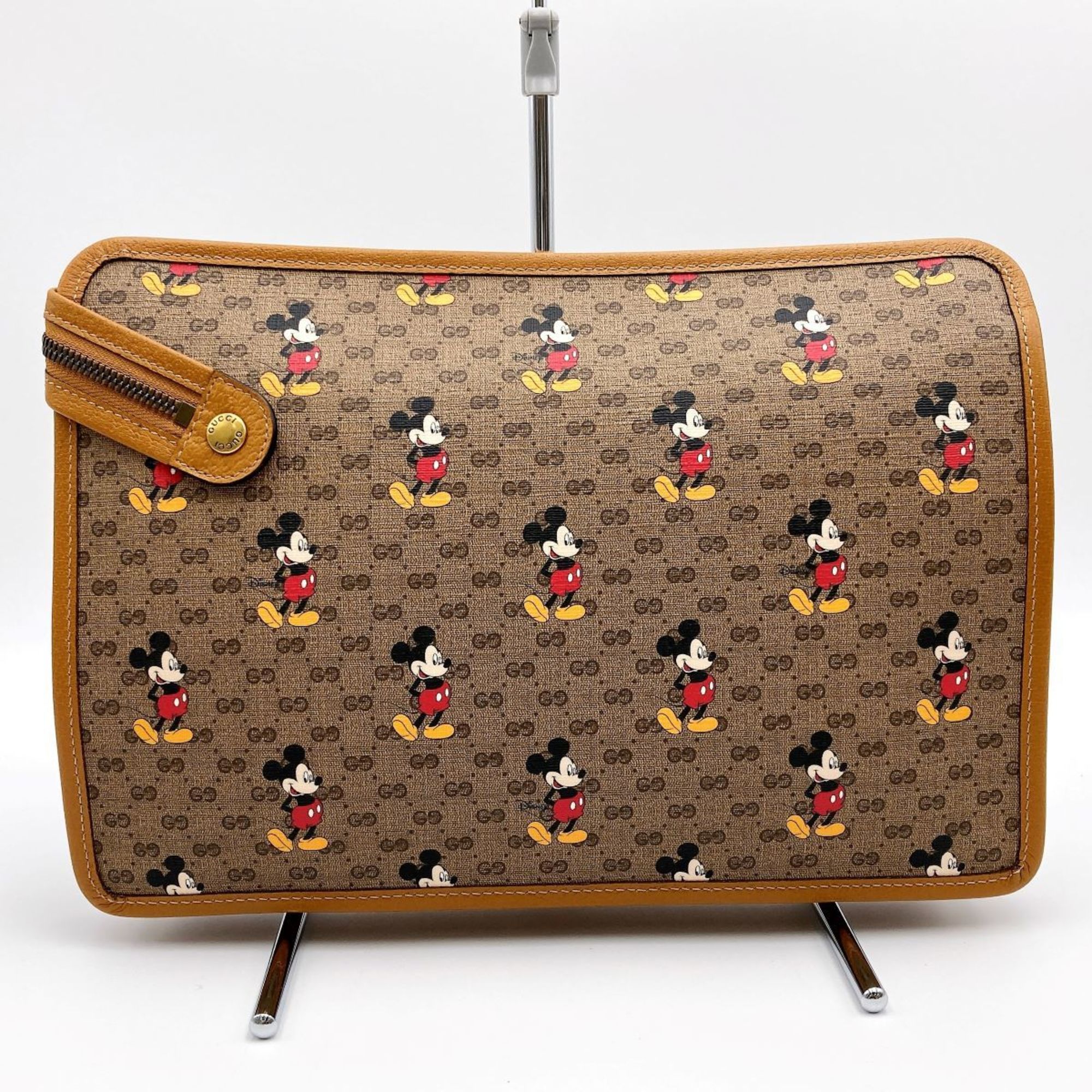 GUCCI Mickey Disney Clutch Bag Second Pouch Micro GG Brown PVC Women's 602552