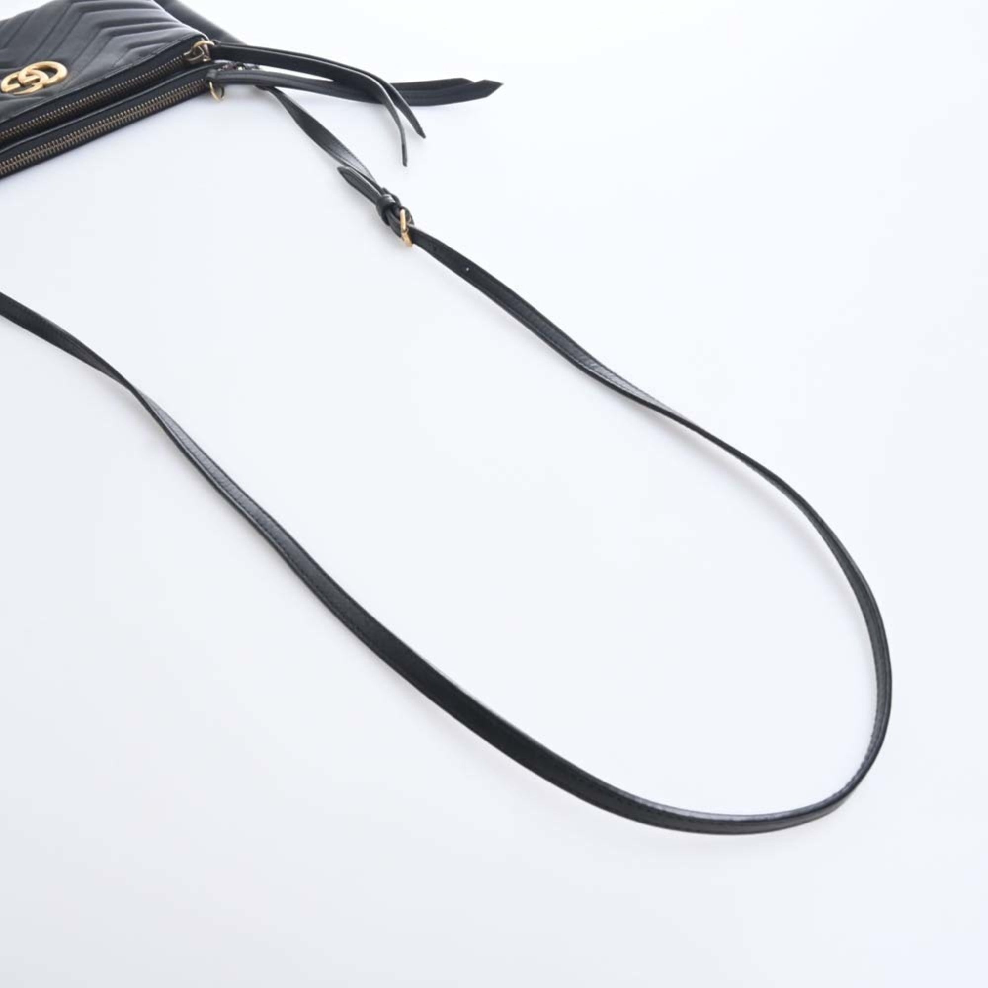 GUCCI GG Marmont Leather Shoulder Bag 453878 Black Women's