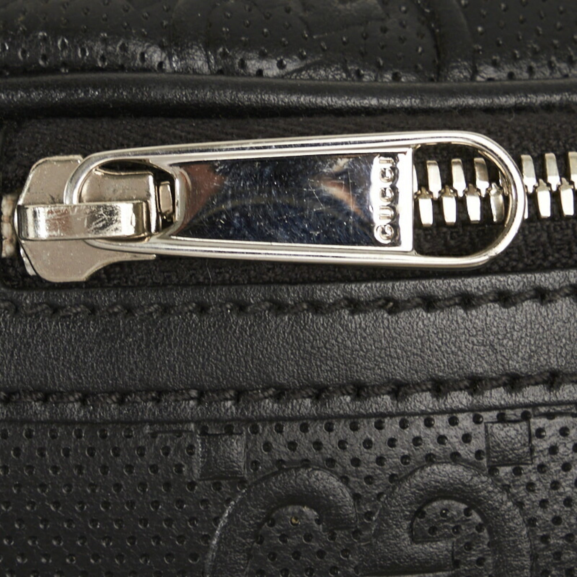 GUCCI GG embossed waist bag body shoulder 645093 black leather men's