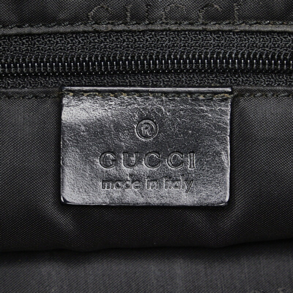 GUCCI Bamboo Handbag One Shoulder Bag 001 1577 Black Canvas Leather Women's