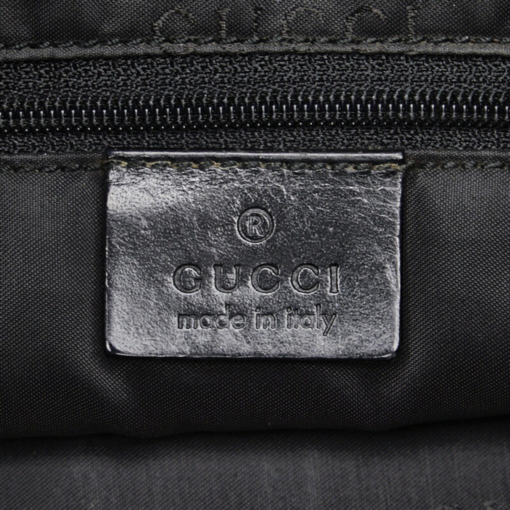 GUCCI Bamboo Handbag One Shoulder Bag 001 1577 Black Canvas Leather Women's