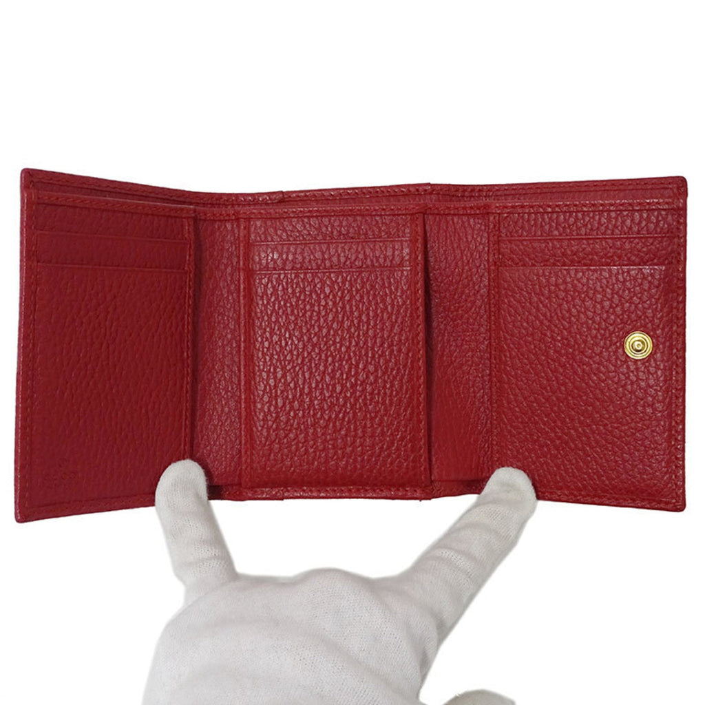 Gucci Wallet Women's Trifold Petit Marmont Leather 474746 Red Compact