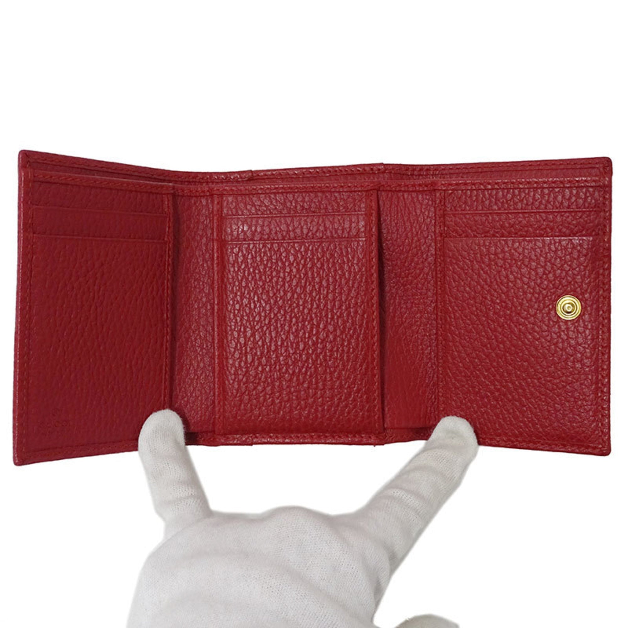 Gucci Wallet Women's Trifold Petit Marmont Leather 474746 Red Compact