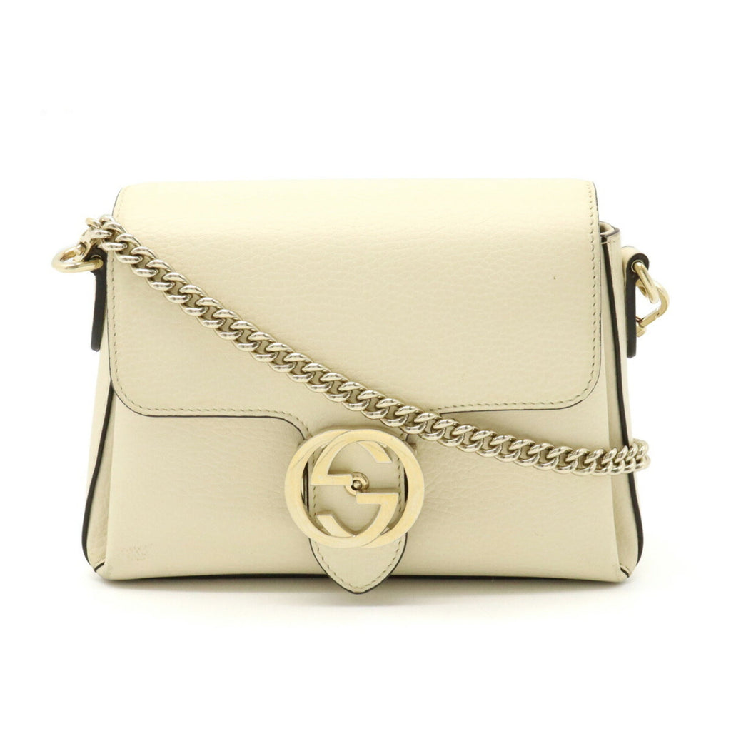 GUCCI Interlocking G Chain Shoulder Bag Clutch Ivory 607720