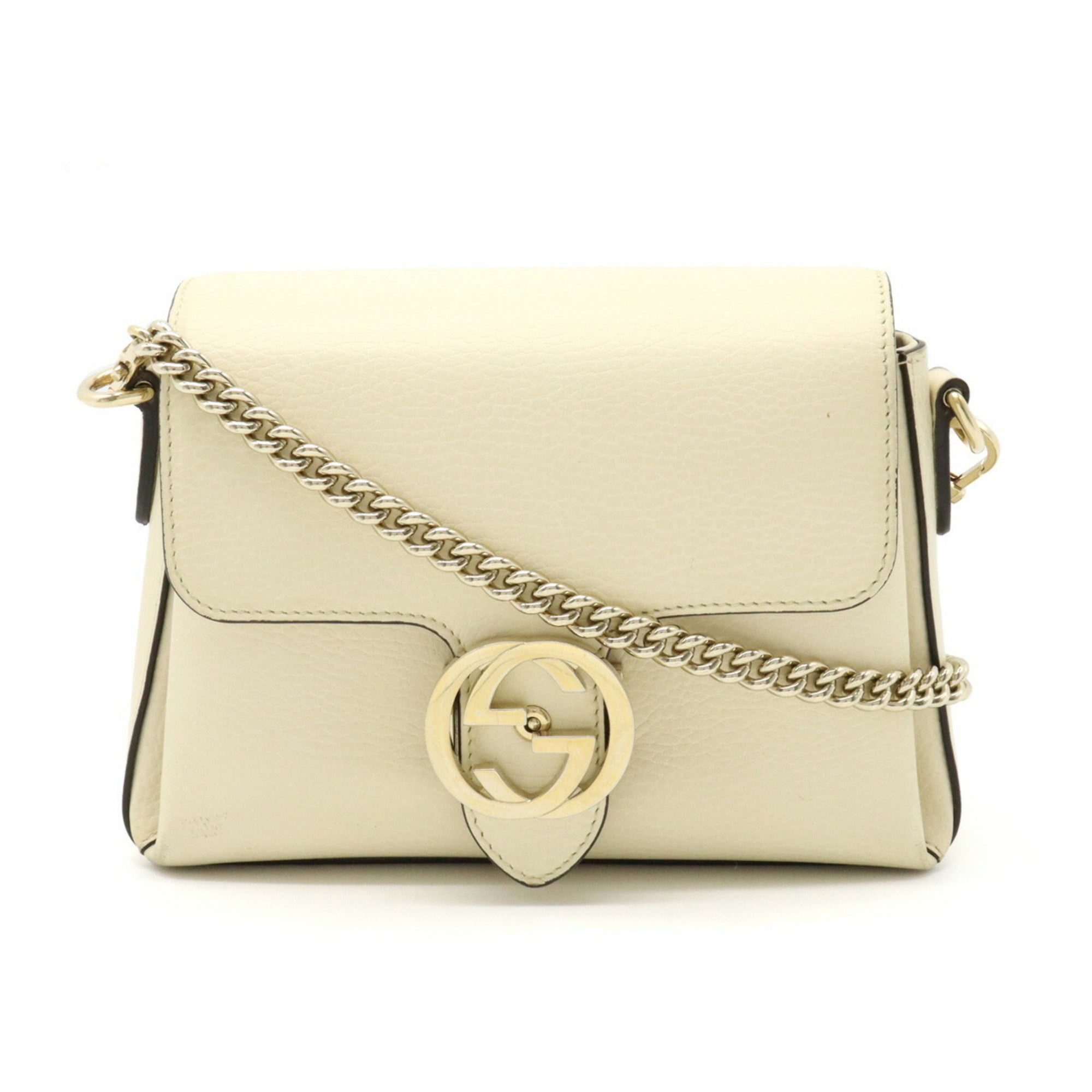 GUCCI Interlocking G Chain Shoulder Bag Clutch Ivory 607720