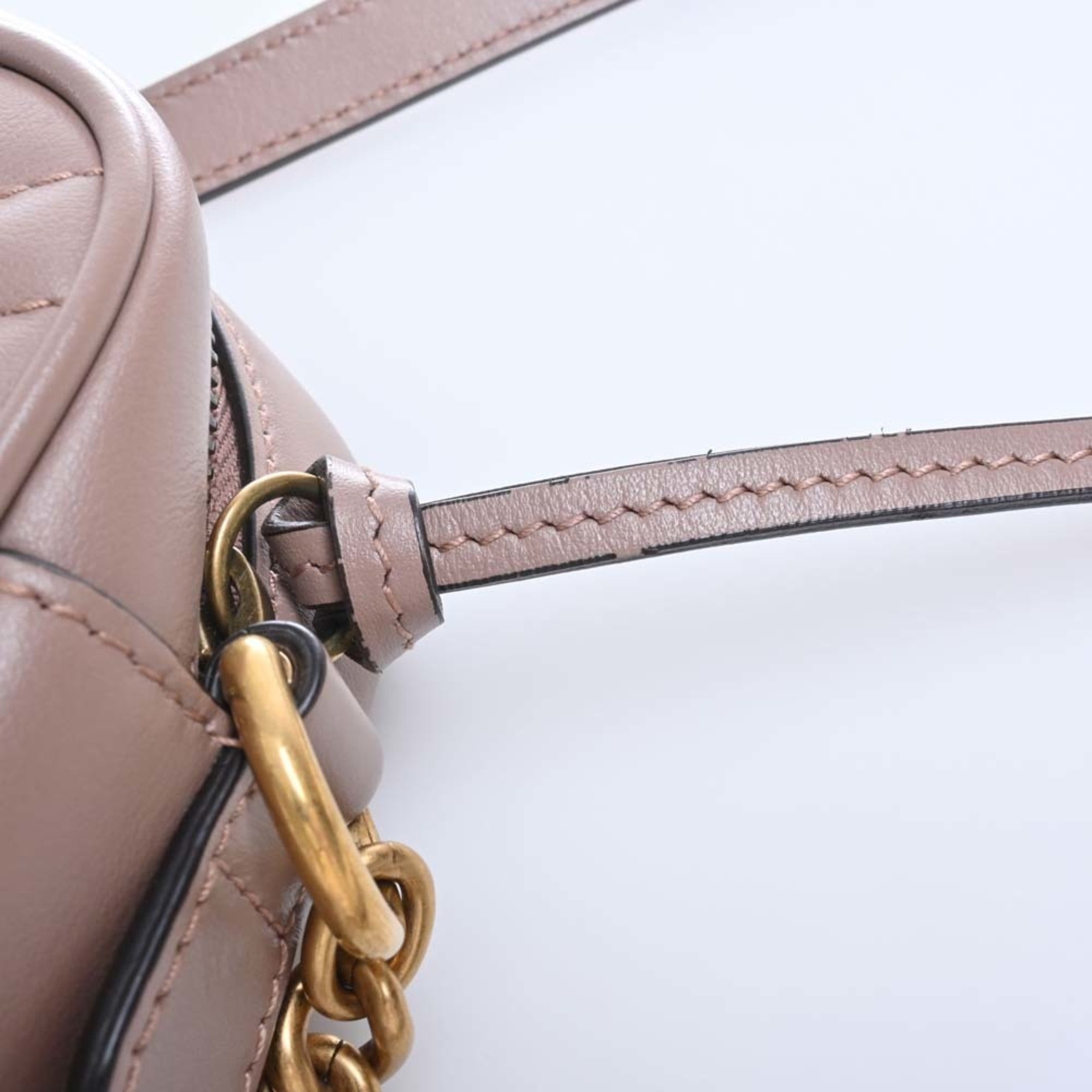 GUCCI GG Marmont Leather Chain Shoulder Bag 448065 Pink Beige Women's