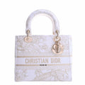 CHRISTIAN DIOR Canvas Lady Delight Embroidered Medium Handbag White Ladies