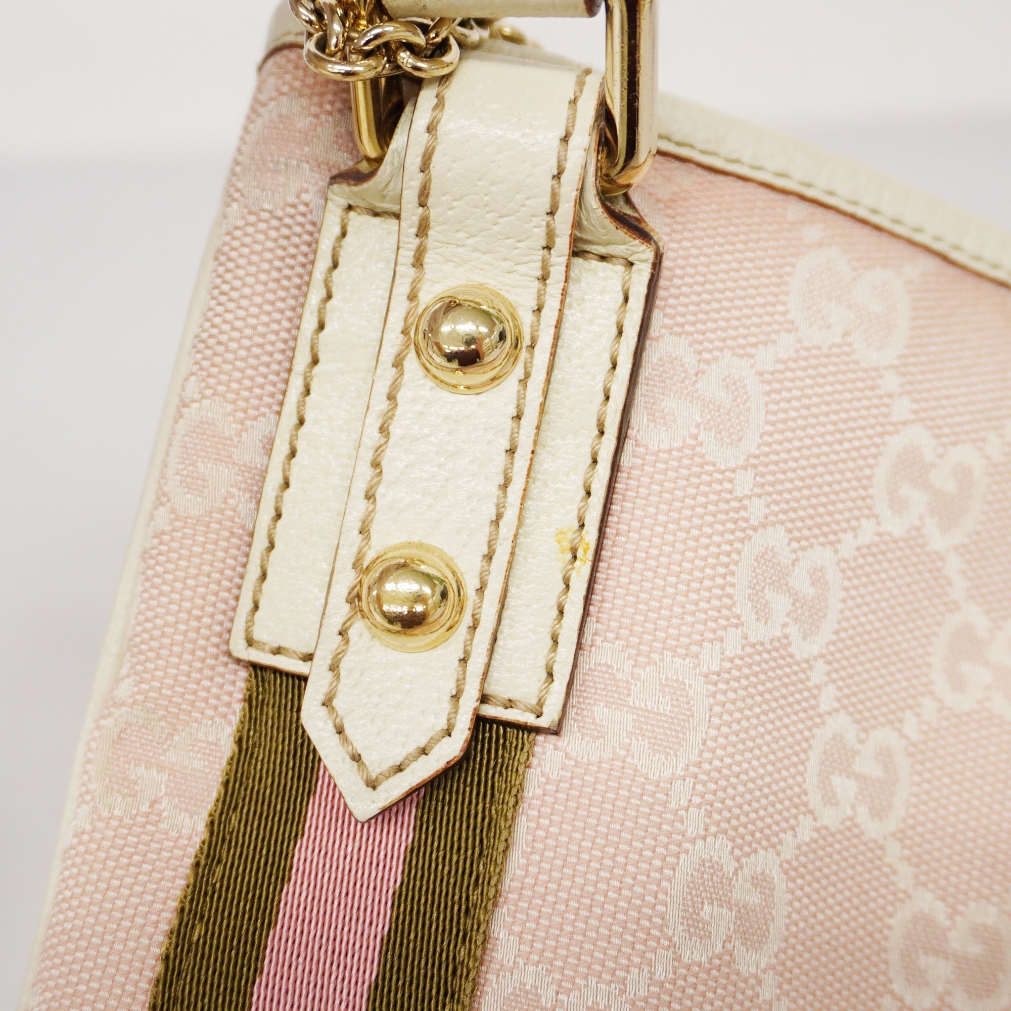 GUCCI  Sherry Line 144388 Women's GG Canvas,Leather Shoulder Bag Ivory,Pink