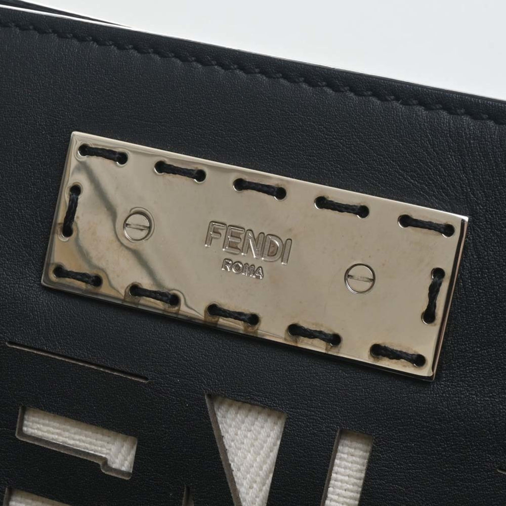 FENDI Leather Canvas Peekaboo X-Rite Shoulder Bag 7V47 Black Natural Ladies