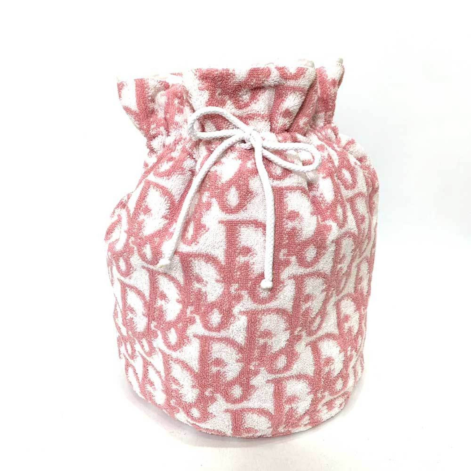 CHRISTIAN DIOR Bag Type Pouch in Pink x White Trotter Ladies Pile Towel Canvas ChristianDior