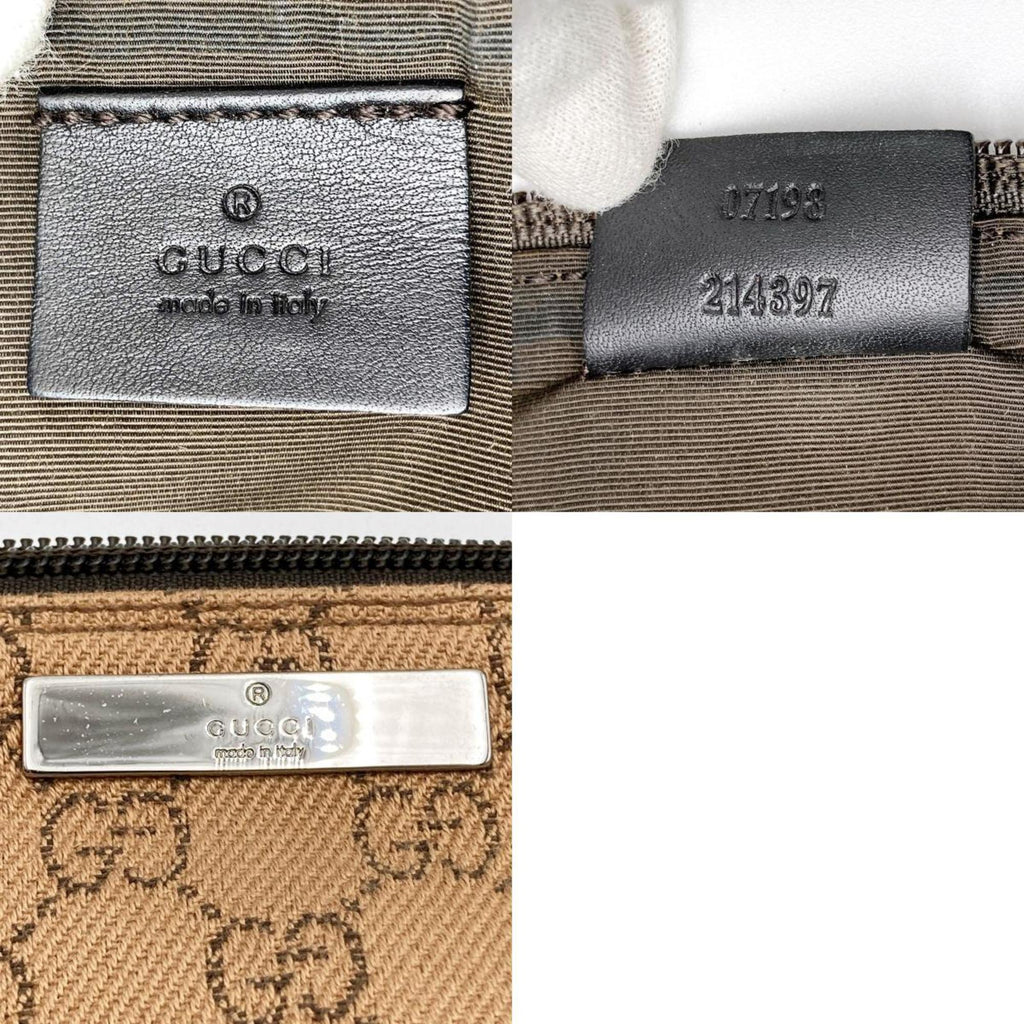 GUCCI 07198 Accessory Pouch Cosmetic Camel x Dark Brown GG Canvas Women's