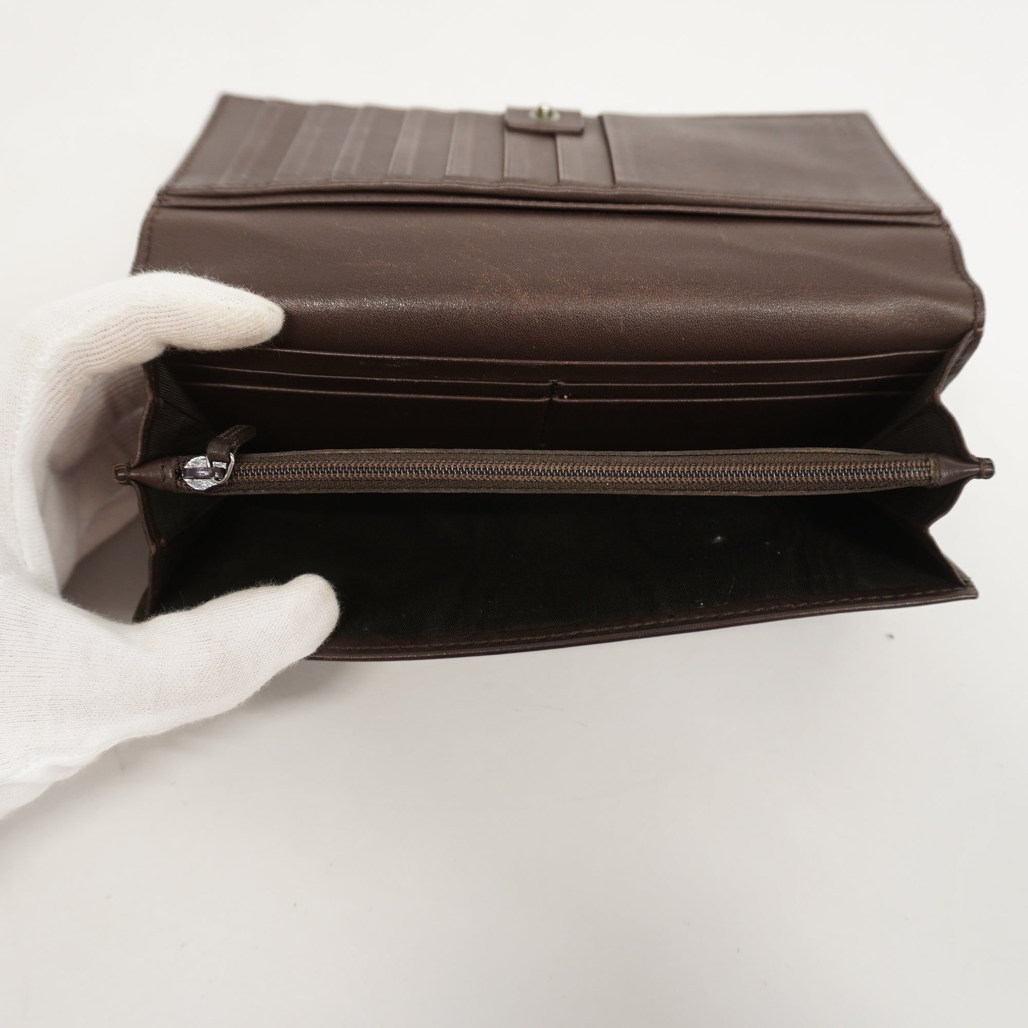GUCCI ssima Bi-fold Long Wallet Silver Metal Fittings 233154 Brown