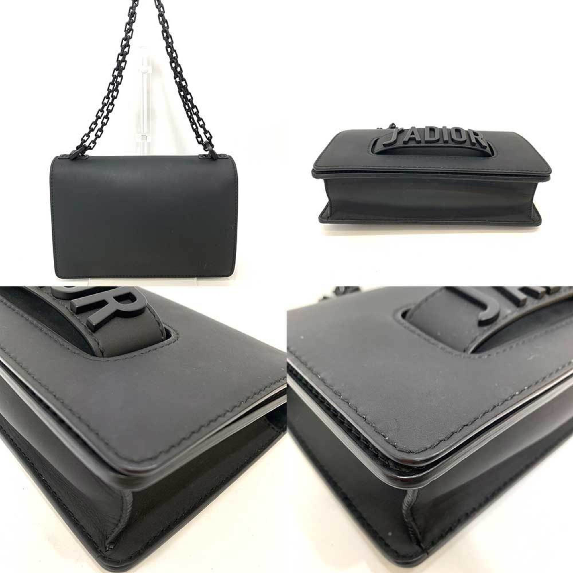 CHRISTIAN DIOR Bag JA DIOR Chain Shoulder Dark Gray Black Women's Leather ChristianDior