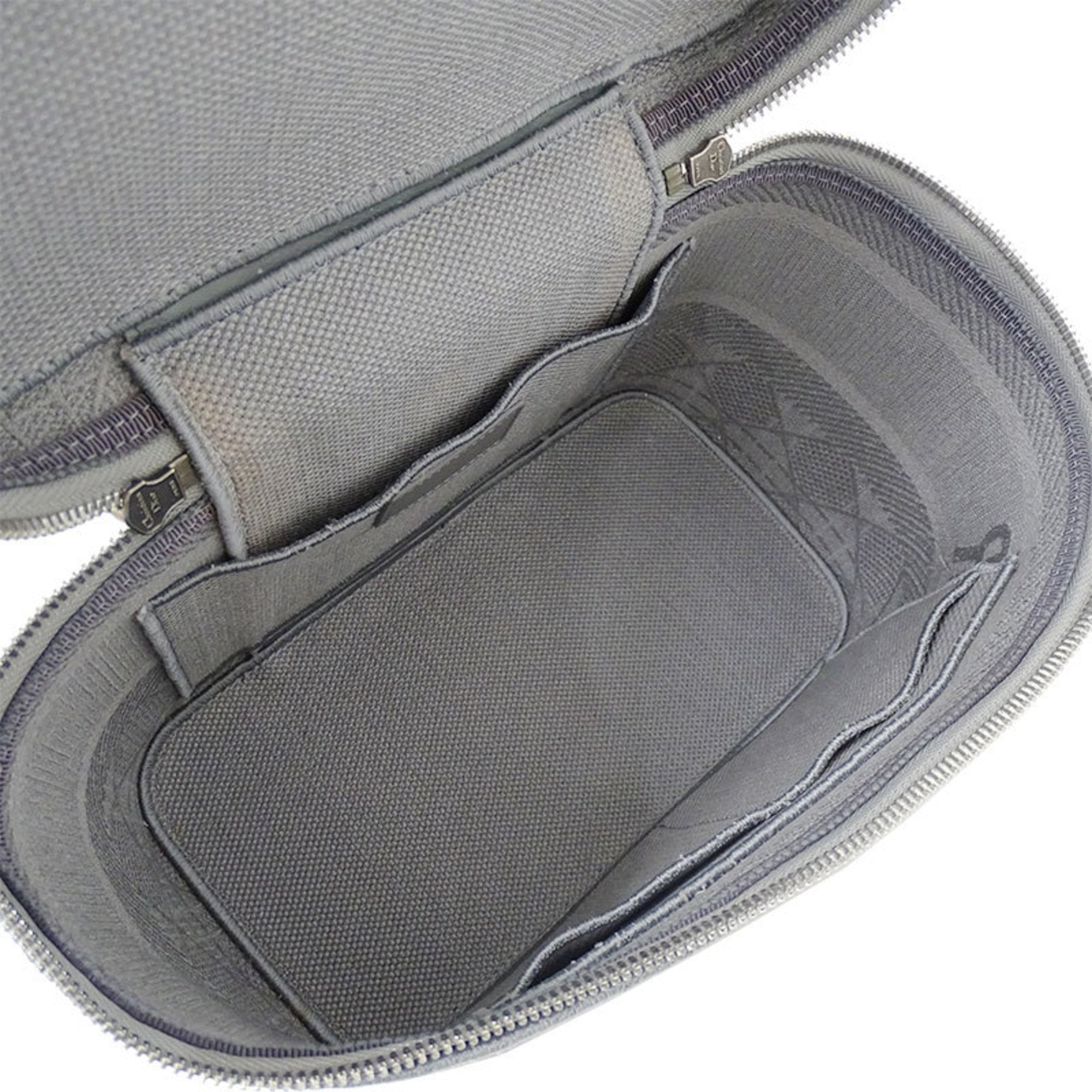 CHRISTIAN DIOR Bag Women's Canvas Vanity Handbag Gray Canage Embroidered Makeup Storage