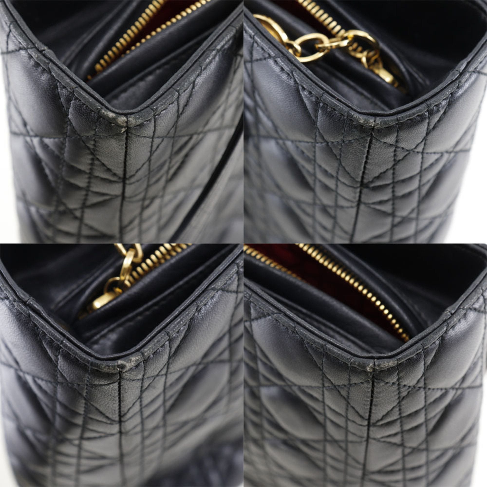 CHRISTIAN DIOR Dior Christian Lady Large Handbag Canage 2WAY Shoulder Calf Black/Gold Hardware Ladies