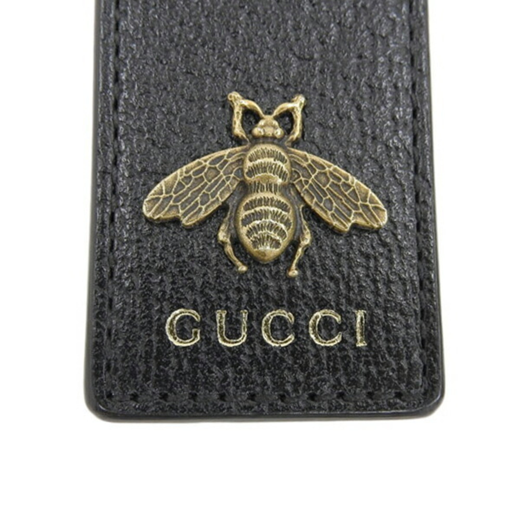 GUCCI Leather Bee Money Clip Black Men's