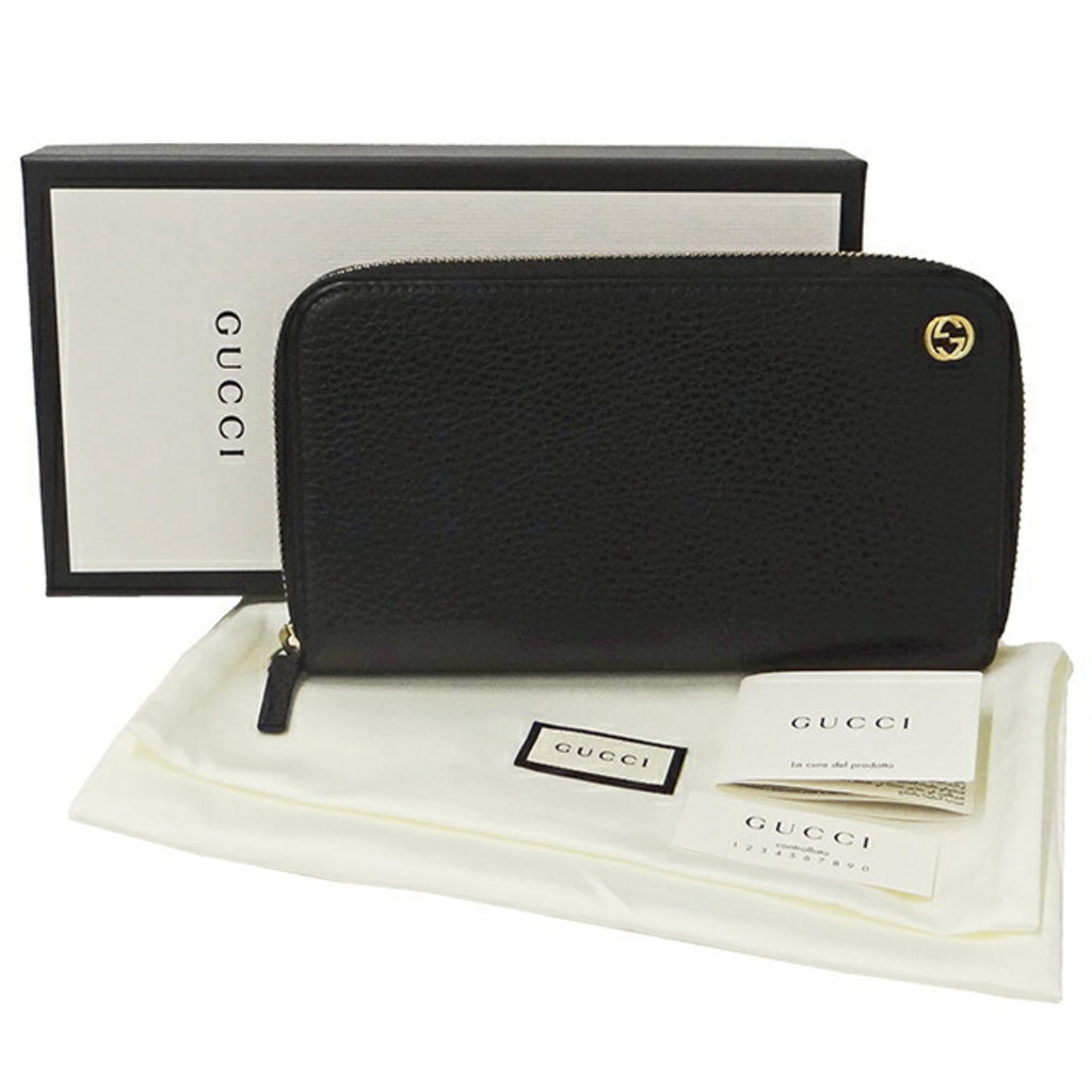 GUCCI Wallet Men's Long Leather Black 449347 Round