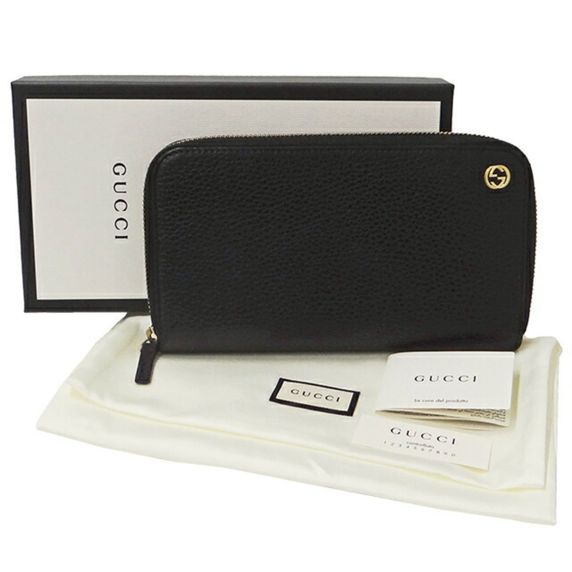 GUCCI Wallet Men's Long Leather Black 449347 Round