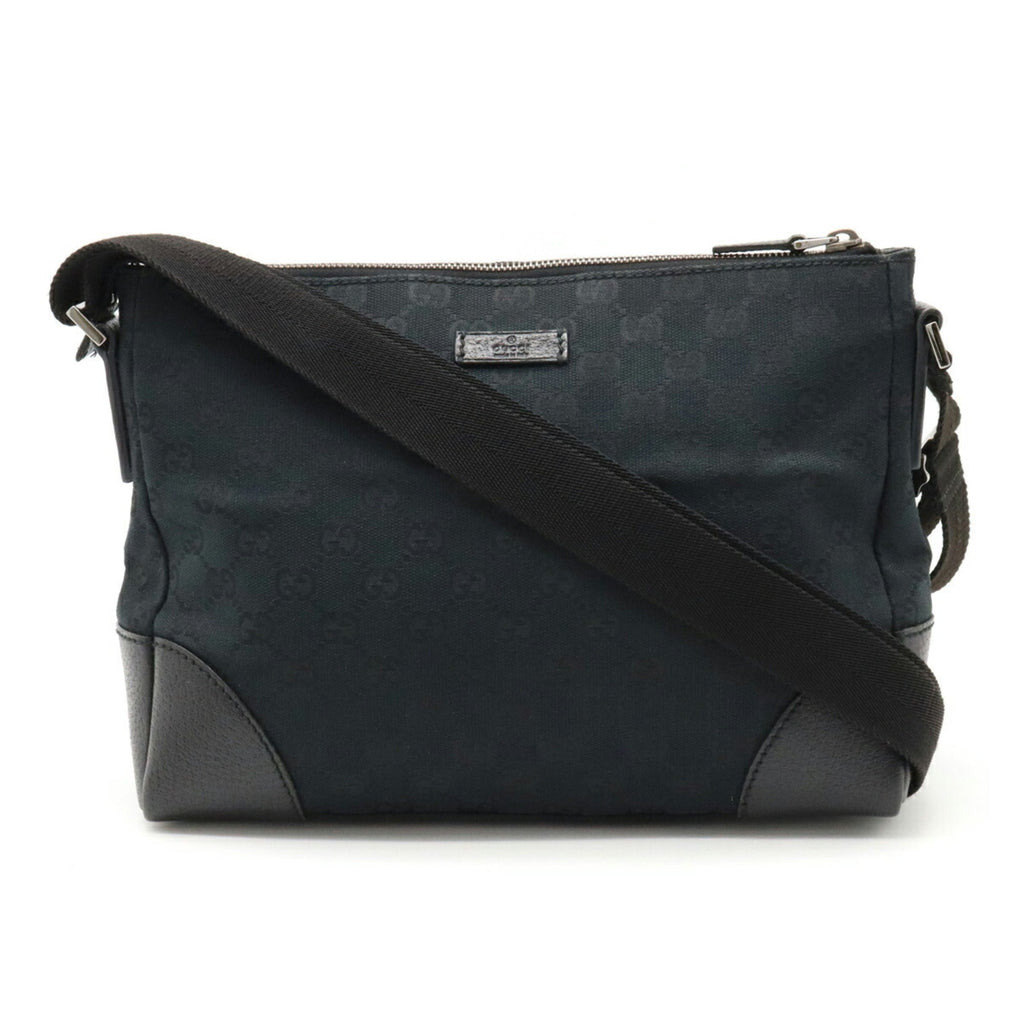 GUCCI GG Canvas Shoulder Bag Leather Black 114273