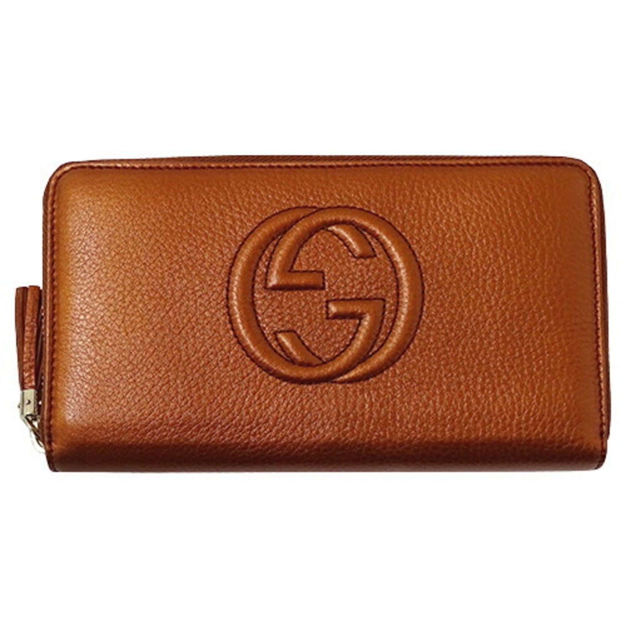 GUCCI Wallet Women's Long Soho Leather Orange 308280 Metallic Tassel Round