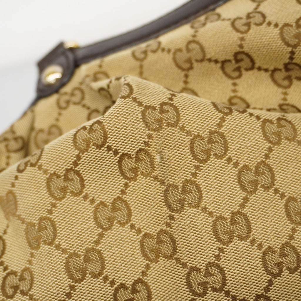GUCCI  Sukey 211944 Women's GG Canvas,Leather Handbag Beige,Brown