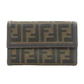 FENDI Zucca Pattern Pass Trifold Wallet Canvas Leather Brown
