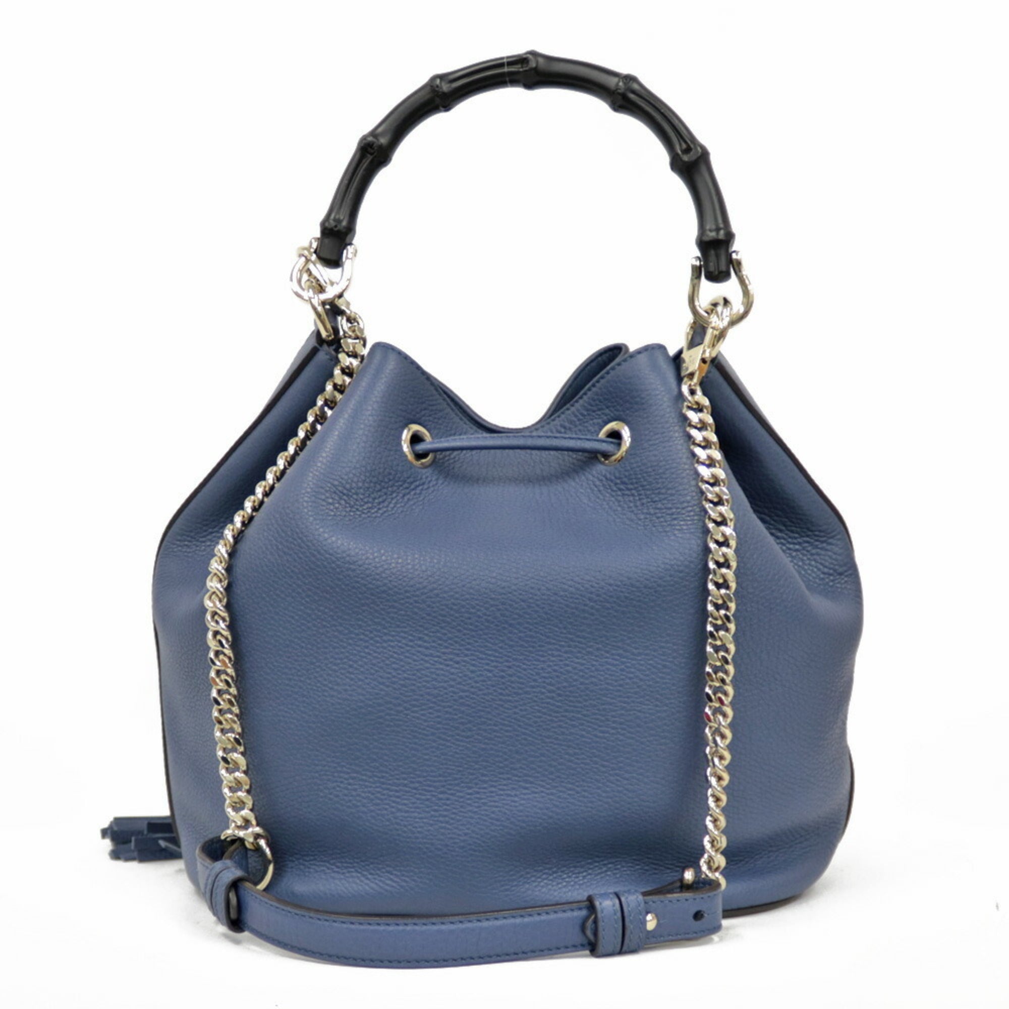 Gucci Handbag Shoulder Bag Chain Bamboo Navy Ladies