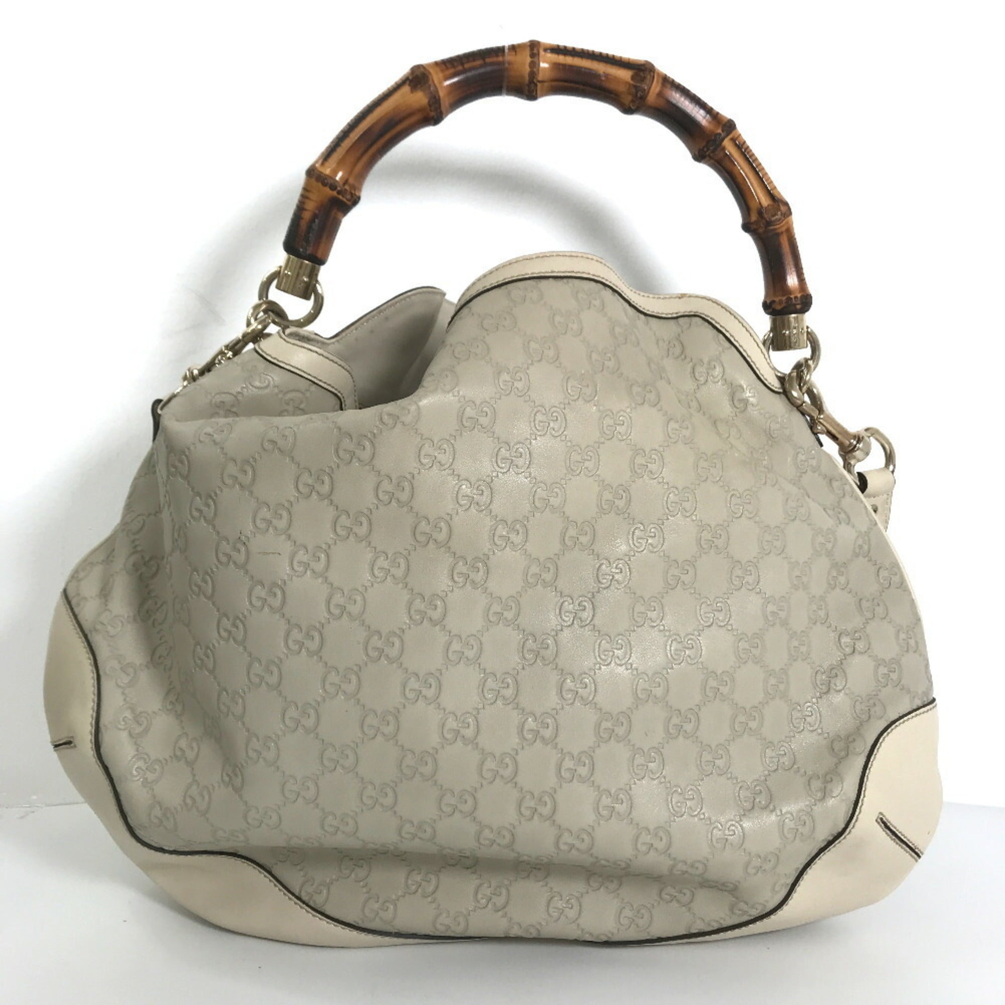 GUCCI Handbag Shima Bamboo 2way Shoulder 169976 Leather Cream Ladies