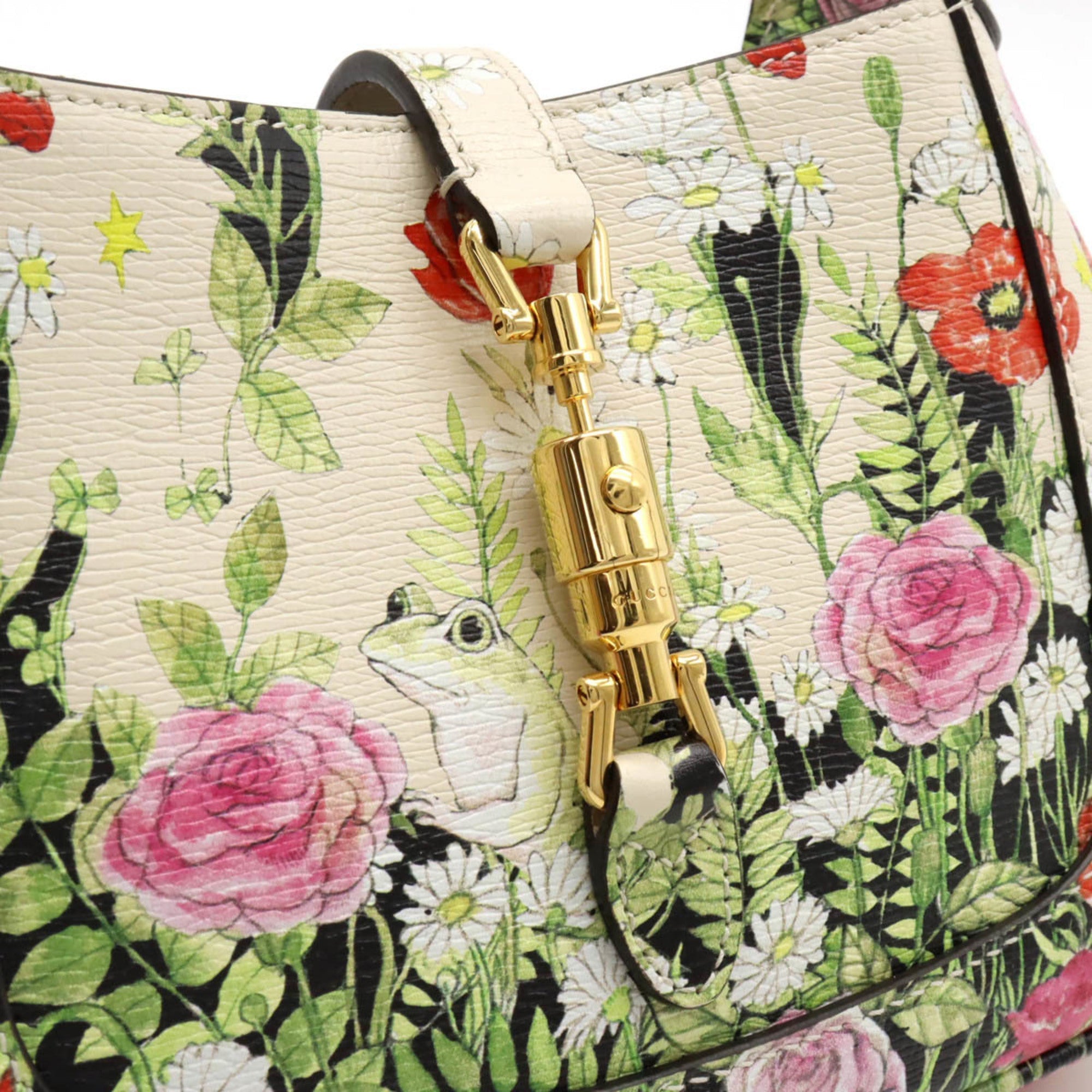 GUCCI Jackie 1961 Hobo Handbag Shoulder Higuchi Yuko Collaboration Flower Leather Ivory Day Limited 637091