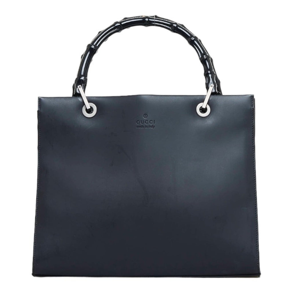 GUCCI Bamboo Handbag Tote Bag 0021016 Black Leather Ladies