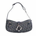 CHRISTIAN DIOR Canvas Leather Trotter One Shoulder Bag Navy Women's