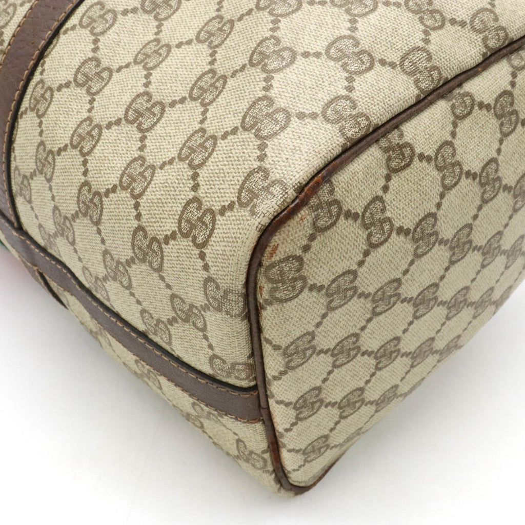 GUCCI Old Sherry Line Handbag Boston Bag Coated Canvas Leather Beige Dark Brown