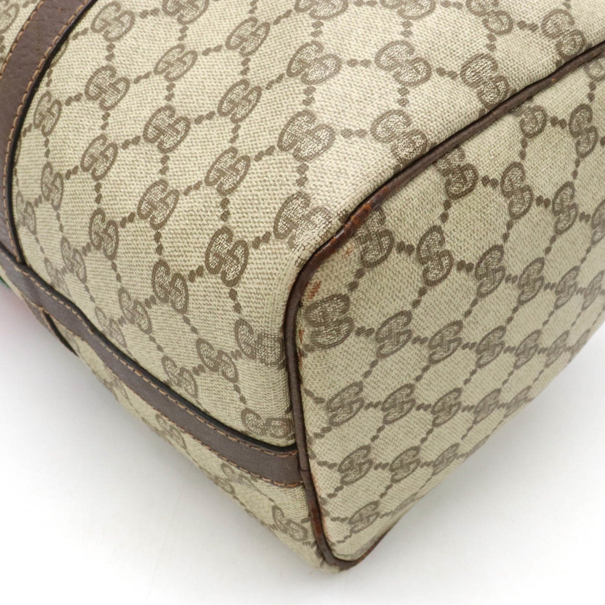 GUCCI Old Sherry Line Handbag Boston Bag Coated Canvas Leather Beige Dark Brown