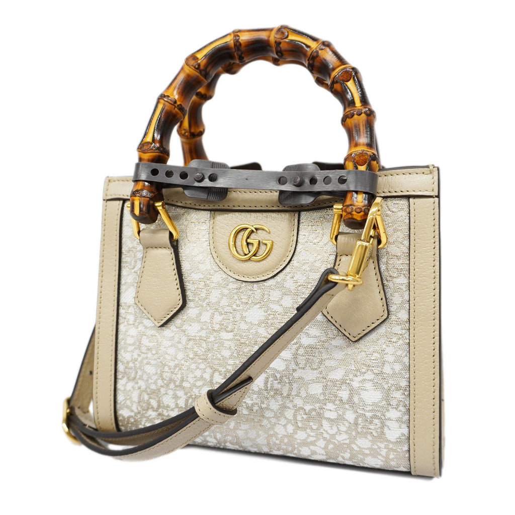 GUCCI  2way Bag Diana 702732 Leather,Canvas Handbag,Shoulder Bag Grayish