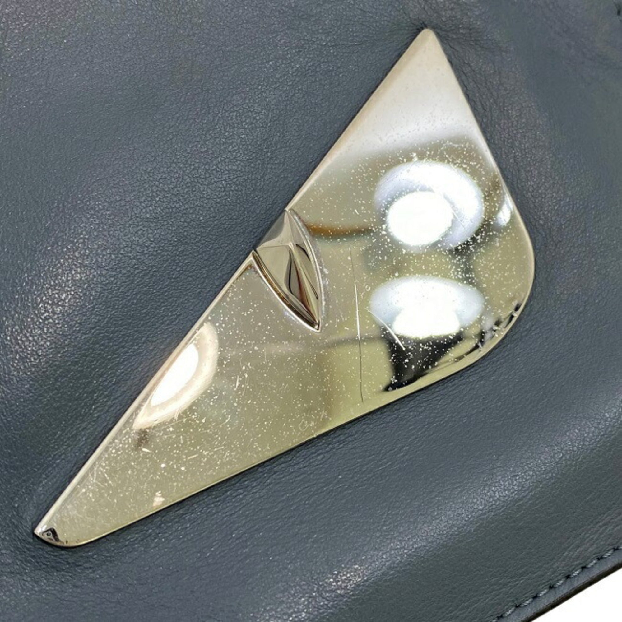 Fendi Clutch Bag Gray Silver Mon 7N0078 Plate Pouch Second Leather FENDI Women's Men's Dual